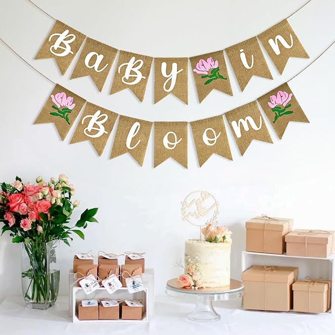 Anwyll Burlap Baby in Bloom Banner NO DIY Baby Shower Decoration Banner Floral - Image 5