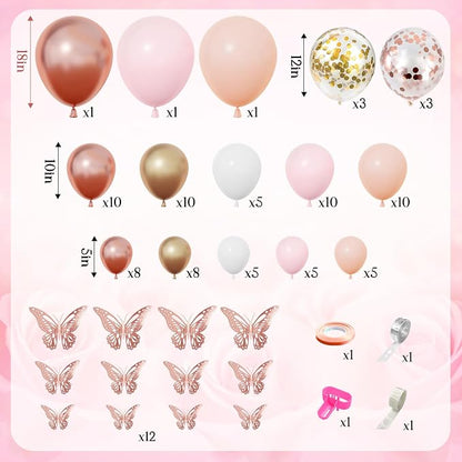 Amandir 135pcs Rose Gold Balloons Pink Girl Baby Shower Decorations | Butterfly - Image 2
