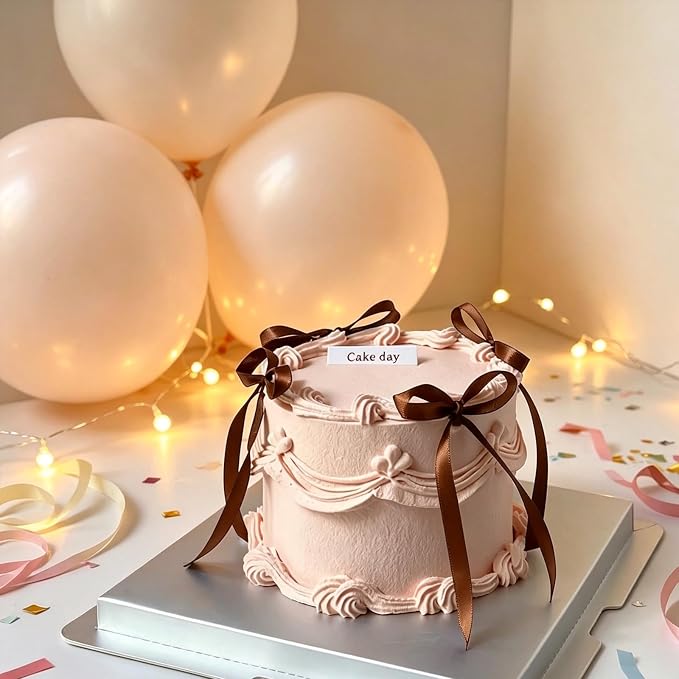 NEBURORA 50 Pcs Brown Bows for Cake Decoration Party Ribbon Bowknots | Pastel - Image 3