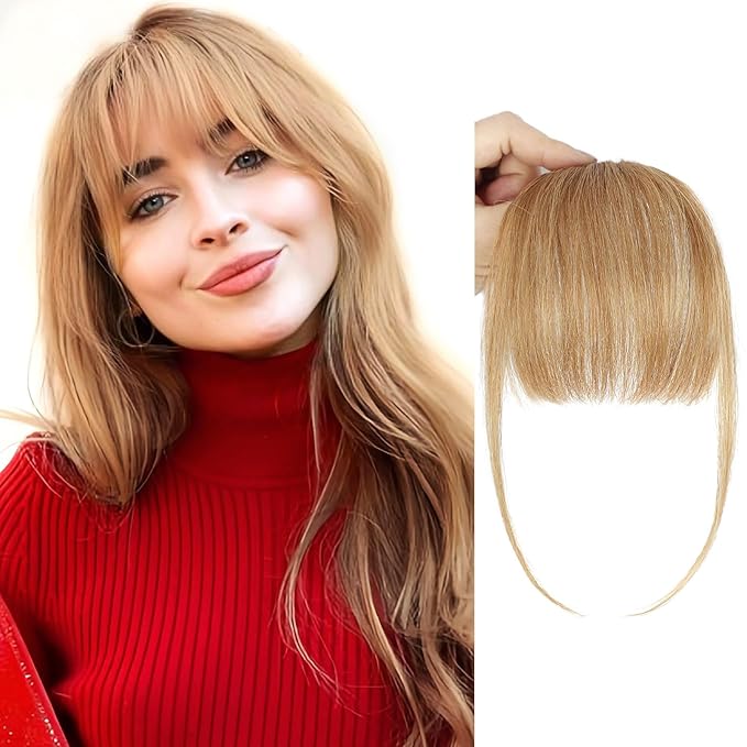 BOGSEA Clip in Bangs 100% Human Hair Bangs with Temples Bangs Hairpieces for Women Clip in Fake Bangs for Daily Wear (Honey Blonde, Wispy Bangs)