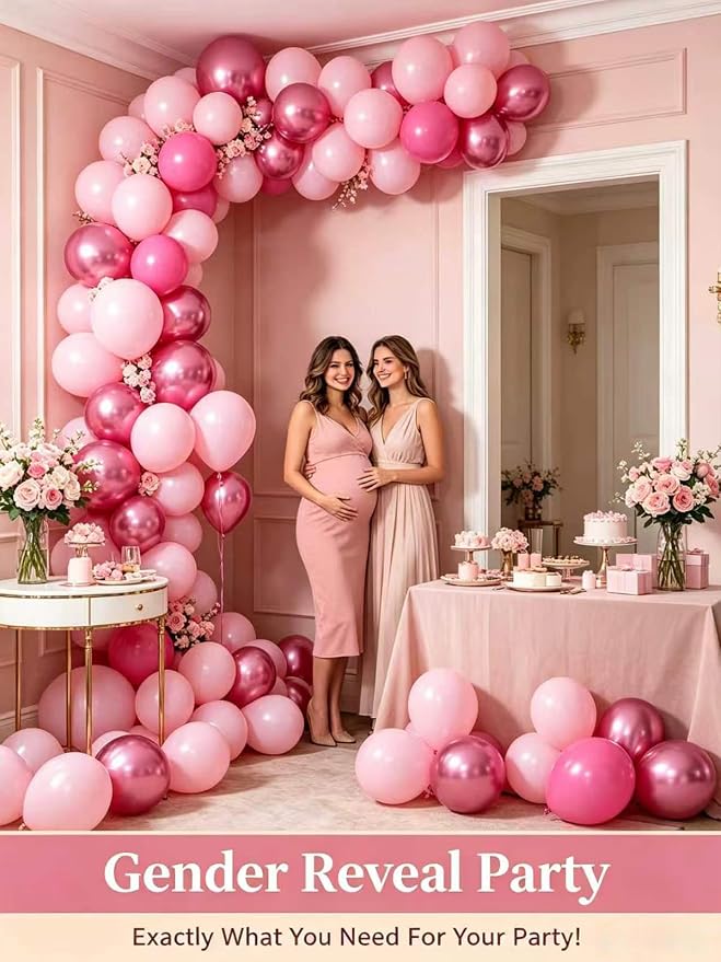 CVPARTON Pink Balloons 12 Inch 55 Pcs Metallic Pink Balloons light Hot Pink - Image 8