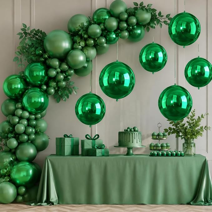Green Foil Balloons 22 Inch, Giant 4D Round Ball Balloons, Metallic Green - Image 6