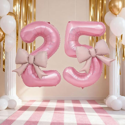 Bow Pink 5 Balloons, 40 Inch Giant Pink Bow Helium Foil Number 5 - Image 6