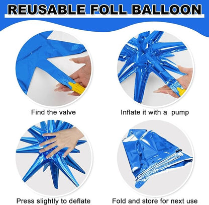 9Pcs Blue Star Balloons, Large Explosion Star Foil Balloons, Metallic Blue - Image 6