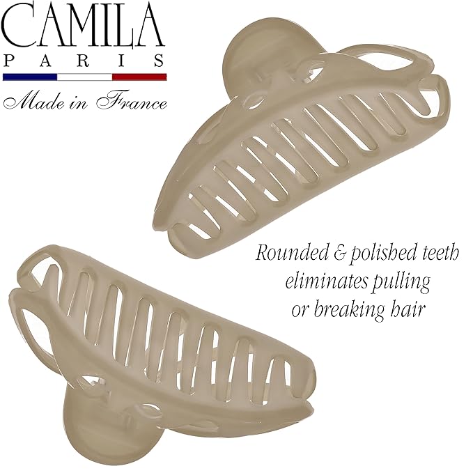 Camila Paris CP3636 French Hair Clip for Women Thick Hair for Long Curly Wavy Hair, Brown, Girls Hair Claw Clips Fashion Styling Hair Accessories for Women, Strong Hold No Slip Grip, Made in France