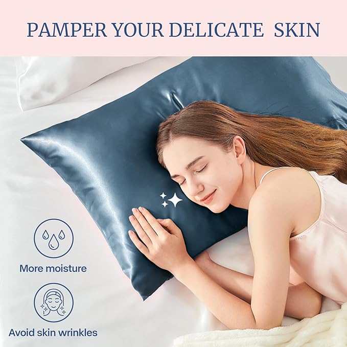 BEDELITE Satin Pillowcase for Hair and Skin, Super Soft Similar to Silk Pillow Cases 4 Pack with Envelope Closure, Cooling Pillowcases for Women Men (20"x26" Standard Size, Bluesteel)