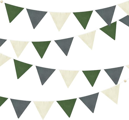 2 Sets of Green Grey Beige Nursery Garland 24Pcs Woodland Fabric Linen Pennant by pinkblume