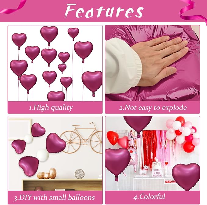 Biapian Foil Heart Balloons, Anniversary - Image 4