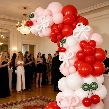 Cherry Red Balloon Garland Arch Kit, Bow Pastel Pink White 260 Balloons - Image 6