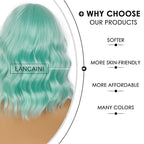 Short Bob Wigs with Bangs for Women Loose Wavy Wig Curly Wavy Shoulder Length Bob Synthetic Cosplay Wig for Girl Colorful Costume Wigs (Mint Green)