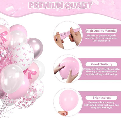 Pink Bow Balloons, Bow Printed Balloon Metallic Confetti Balloon - Image 3