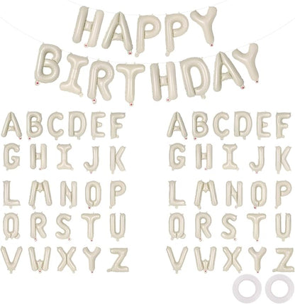 65 Pcs Cream Happy Birthday Balloons, 2 Sets A-Z Cream Letters Foil Balloons by Unknown