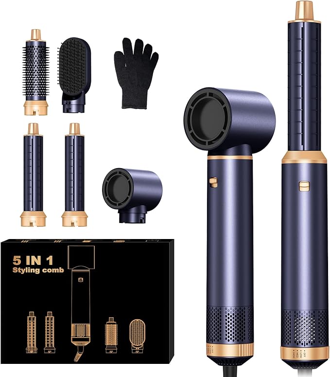 5 in 1 Hair Dryer Brush, Negative Ion Blow Dryer Brush Set Upgrade Hot Air Brush Air Styler Curling Wrap Air Curler, Curling Iron Hair Styling Tools As A Gift for Straight/Curl/Drying/Smoothing