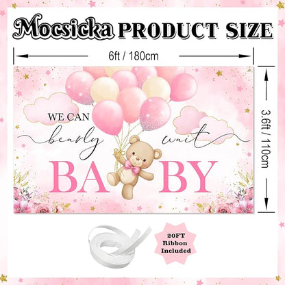 Mocsicka We Can Bearly Wait Backdrop Pink Bear Baby Shower Banner Girls Baby - Image 4