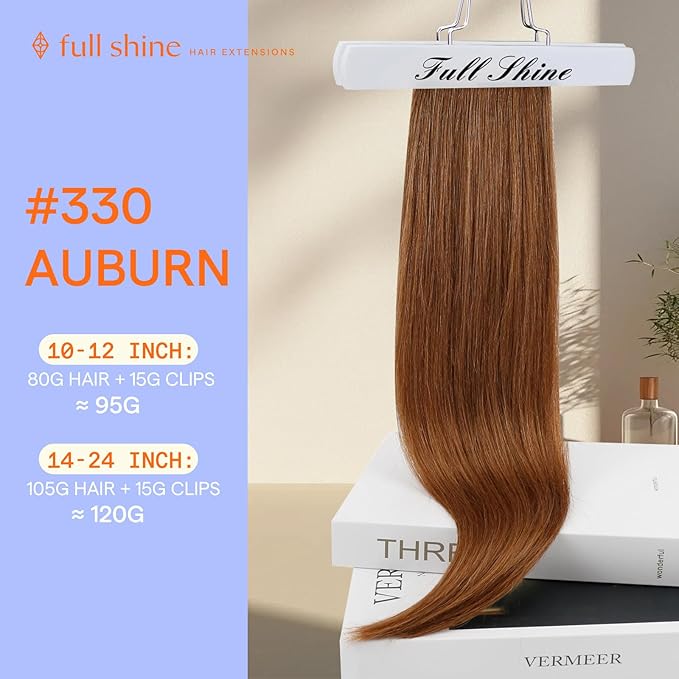 Full Shine Auburn Brown Clip in Hair Extensions Auburn Hair Extensions Clip ins for Straight Hair for White Women Triple Weft 16 Inch 7 Pcs 120 G