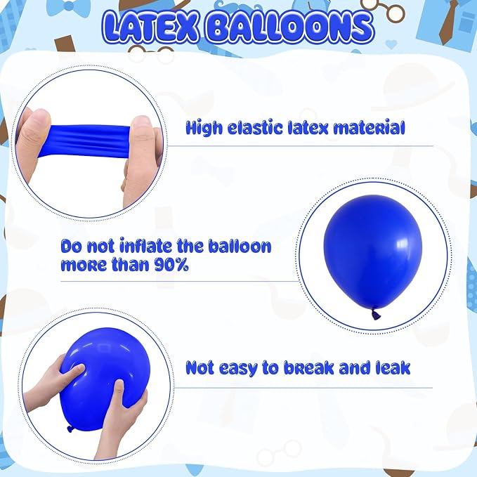 Fathers Day Party Balloons, 12 Inch Royal Blue Teal White Printed Latex Balloons - Image 3