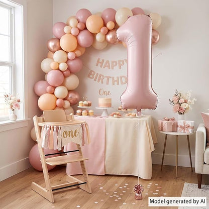 Baby Pink Number 1 Balloon 40 Inch, Foil Numeral Milestone Party Supplies | - Image 7