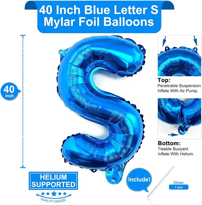 Lovoir 40 Inch Large Blue Letter S Balloons Big Size Jumbo Mylar Foil Helium - Image 2