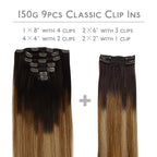 WENNALIFE Clip in Hair Extensions, 150g 24 Inch 9pcs Highlight Dark Brown to Chestnut Brown and Dirty Blonde Human Hair Extensions Thicker Clip in Hair Extensions Real Human Hair Clip Set Double Weft