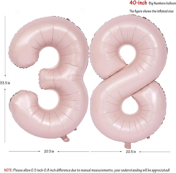 40 In Matte Pink Number Balloons Helium Foil Mylar Balloon Digital 38 | Suitable - Image 2