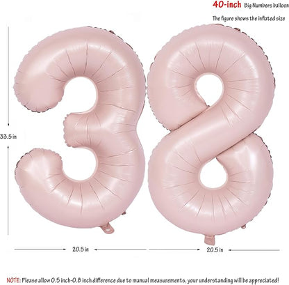 40 In Matte Pink Number Balloons Helium Foil Mylar Balloon Digital 38 | Suitable - Image 2