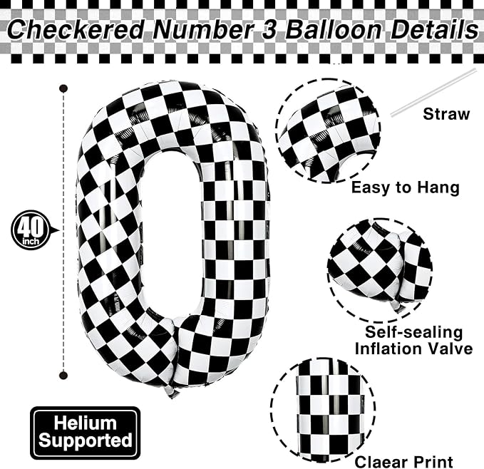 40 Inch Checkered Number 20 Balloon, self-sealing, air/helium fill, reusable - Image 3