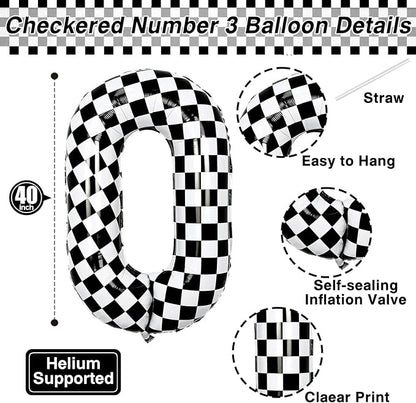 40 Inch Checkered Number 20 Balloon, self-sealing, air/helium fill, reusable - Image 3
