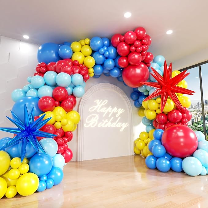 Blue Red Yellow Balloon Arch Kit, Different Sizes Party Balloon Garland Kit by ADOINBY