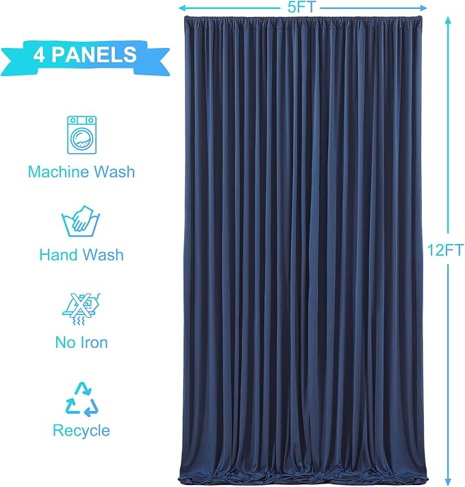 4 Panels Navy Blue Backdrop Curtains - Image 7