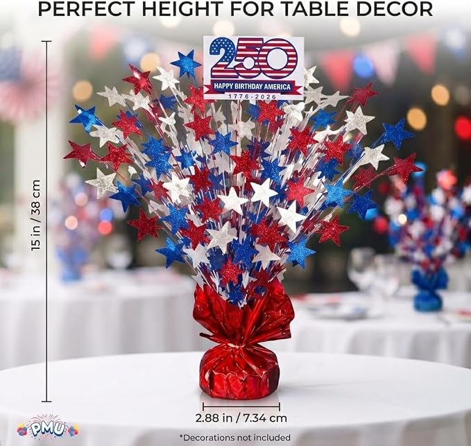 PMU 250th Anniversary Patriotic Star Metallic Foil Spray Centerpiece Red White - Image 6