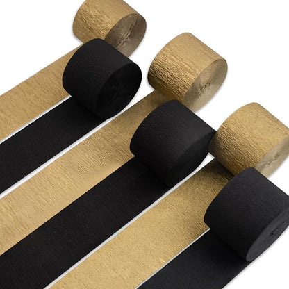 PartyWoo Black Gold Crepe Paper Streamers 6 Rolls 492 FT Streamers | Birthday by PartyWoo