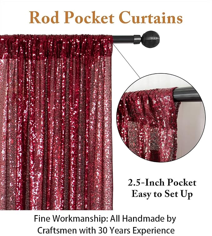 ShinyBeauty Burgundy Sequin Backdrop 5FTx7FT, - Image 3