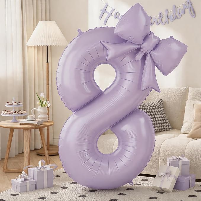 Light Purple 8 Balloons with Bow Balloons, 40 Inch Giant Self Inflating by KYGNE