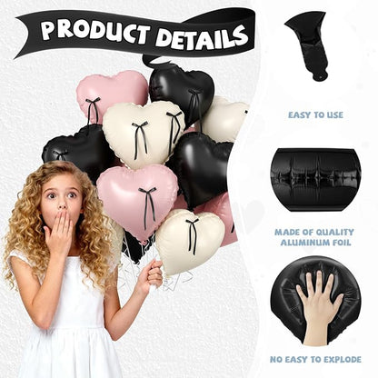 Pink and Black Heart Balloons, 18 Inch Pink Sand White Foil Balloons - Image 3