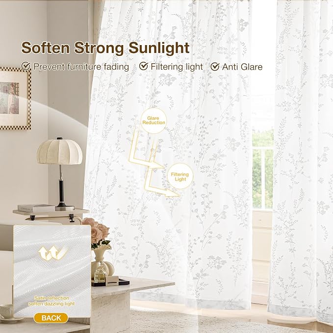 Anmao White Semi Sheer Light Filtering Curtains 84 Inches Long 2 Panels - Image 5
