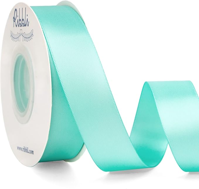 Ribbli Aqua Blue Double Faced Satin Ribbon, 1” x Continuous 25 Yards, Use by Ribbli