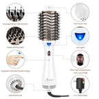 One Step Dryer & Volumizing Hot Air Brush, Blow Dryer, Ceramic Straightener, Curler & Hot Comb 4 in 1 Salon Ionic Hair Styling Tools, White