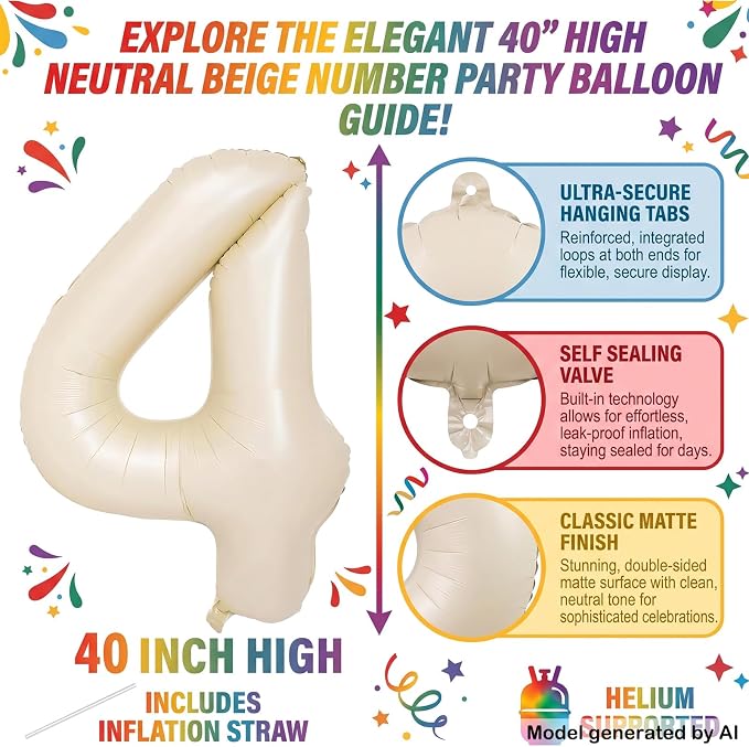 40" Beige Foil Number 14 Balloon - Image 2