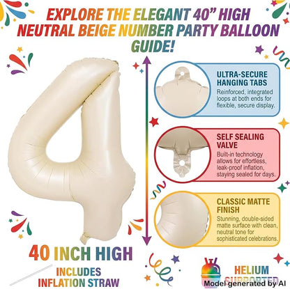 40" Beige Foil Number 14 Balloon - Image 2