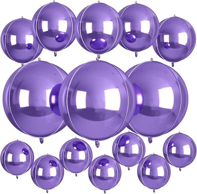 15 Pcs Light Purple Round Foil Balloons, 22/15/10 Inch 4D Ball Balloons Light by Sowide