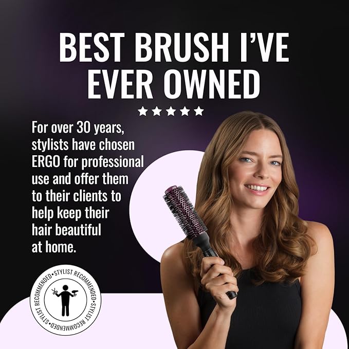 ERGO Super Gentle Round Brush for Blow Out - Salon Quality Hair Styling for Women - Roller for Wet and Dry Hair - Volumizing Care Blowout - ERG65: 2.5"