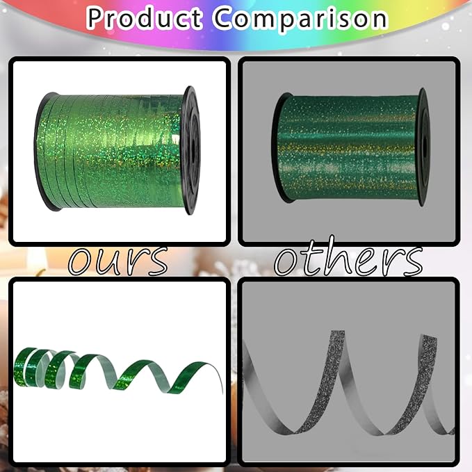 500 Yards Green Laser Curling Ribbon, 1/5" Holographic Curly Ribbons, Curling - Image 4