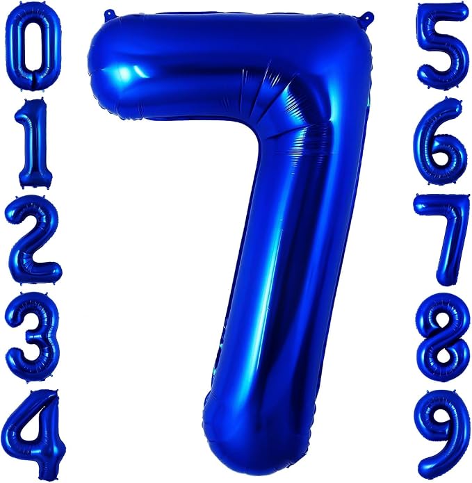 Navy Blue 7 Balloon Number, 40 Inch Number 7 Balloon Big Dark Blue 7 Foil Mylar by BBPOOL