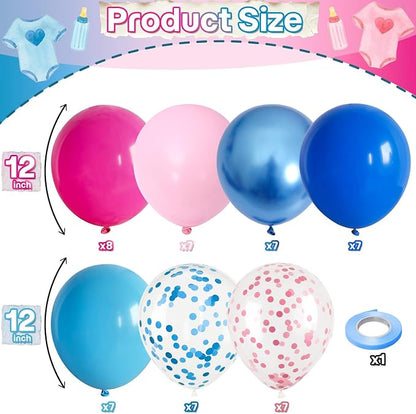 Pink and Blue Summer Balloons, 12 Inch Hot Light Pink Metallic Dark Blue Latex - Image 2