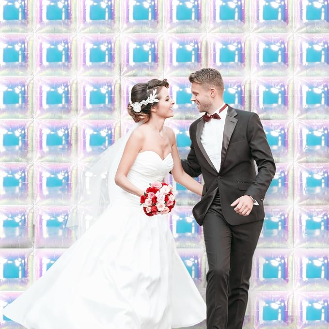 NISOCY 48PCS Iridescent Square Foil Balloons Wall Backdrop | Holographic - Image 7