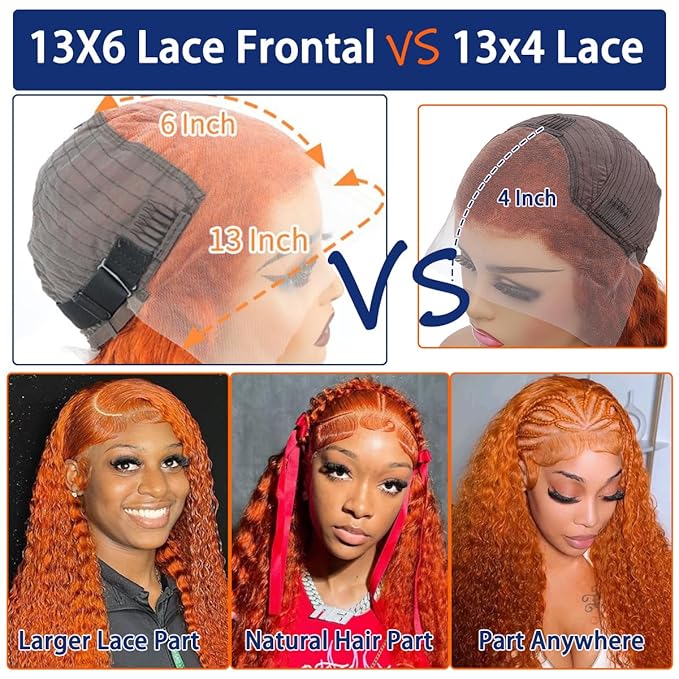 13x6 Ginger Lace Front Wig Human Hair 350# Deep Wave Lace Front Wigs for Black Women Orange Ginger Wig Human Hair Pre Plucked with Natural Hairline 210% Density 18Inch