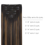 WENNALIFE Clip in Hair Extensions Real Human Hair, 24 Inch 160g 7pcs Balayage Natural Black to Chestnut Brown Remy Hair Straight Natural Extensiones De Cabello Humano Con Clip Ins