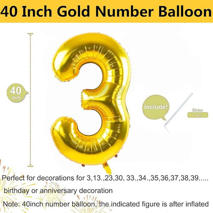 40 inch Gold Number Balloon Giant Foil Helium Balloons Gold Number 3 Balloon - Image 2