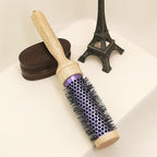 SUNBIRD Small Round Brush for Blow Drying - Wood Handle Professional Blowout Brush with Aluminium Ceramic Ionic Thermal Barrel for Smooth Hair, Volume & Heat Curly Styling (Outer Diameter1.7Inch)