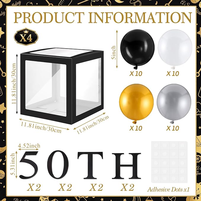 Gejoy 52 Pcs Happy 50th Birthday Party Decoration Men Women Balloon Box | 4 - Image 3